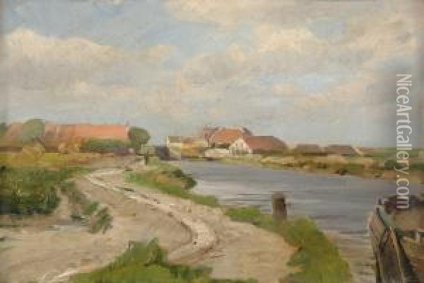 Dorfansicht An Der Ostsee. Oil Painting - Eugene Gustav Ducker
