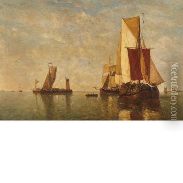 Shipping In An Estuary Oil Painting - Paul-Jean Clays