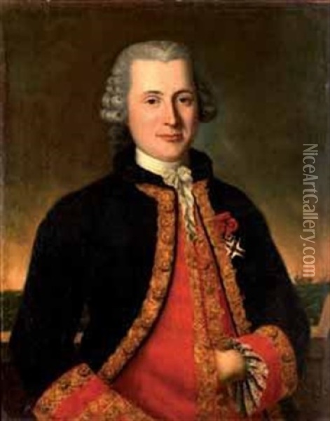 Portrait De Gentilhomme Au Gilet Rouge Oil Painting - Gaspare Traversi