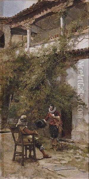 Mosqueteros En Patio Oil Painting - Jose San Bartolome Llaneces