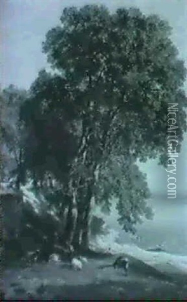 Weidende Ziegen Am Seeufer (genfer See?) Oil Painting - Alexandre Calame