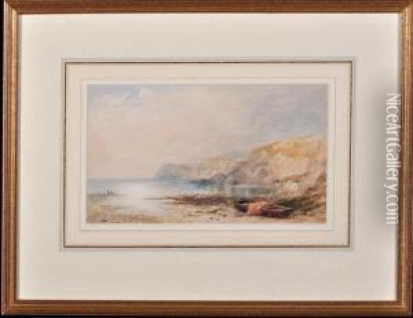 A Small Fishing Boat Drawn Up On A Beach Oil Painting - Cornelius Pearson