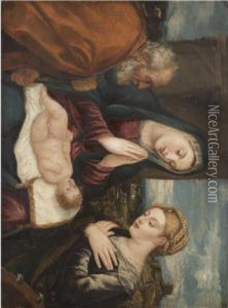 The Holy Family With Saint Catherine Of Alexandria Oil Painting - Polidoro Lanzani (see Polidoro Da Lanciano)