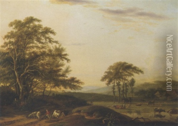 An Italianate River Landscape With A Shepherd And Cattle Oil Painting - Pieter Gaal