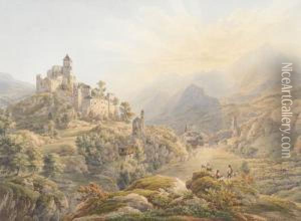 Blick Auf Die Burg Valeria Bei Sitten Oil Painting - Johann Jakob Meyer