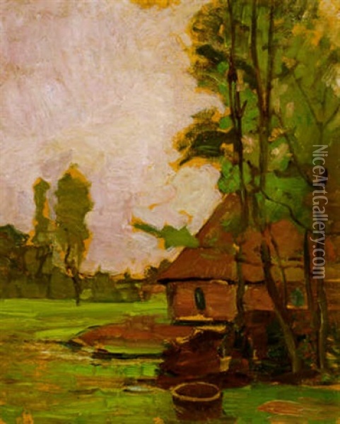Farmhouse And Well Oil Painting - Piet Mondrian