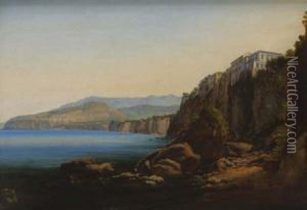 Veduta Della Costiera Amalfitana. Oil Painting - Thomas Ender
