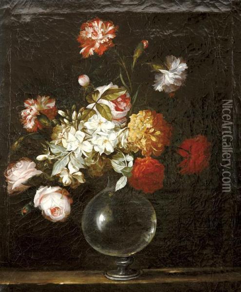 Bouquet De Fleurs Dans Un Vase De Verre Oil Painting - Jean Michel Picard