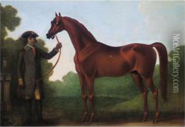 Mr Charles Wilson's Arabian With A Groom Oil Painting - James Seymour And Thomas Spencer