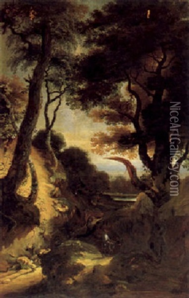 Grose Waldlandschaft Mit Reisenden Oil Painting - Lucas Achtschellinck