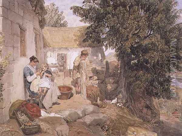 Cottages near Symonds Yat with Country Figures 1825 Oil Painting - Joshua Cristall