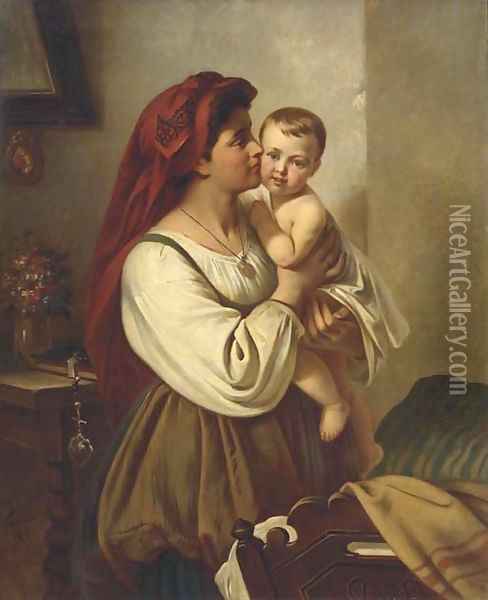 A mother's kiss Oil Painting - Carl Adolf Gugel