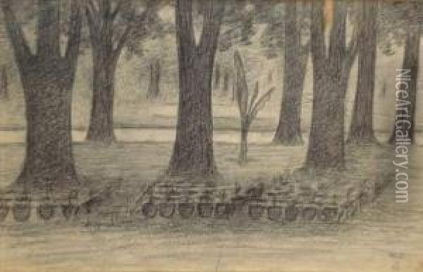 Sans Titre [jardin Plante D'arbres] Oil Painting - William Degouve de Nuncques