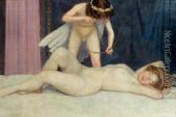 Schlafende Venus Mit Amor Oil Painting - Friedrich Konig