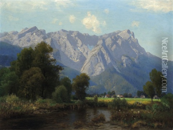 Blick Auf Die Zugspitze Oil Painting - Josef Schoyerer