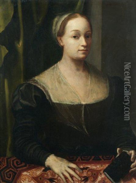 Portrait De Femme Au Livre Ardoise Oil Painting - Sebastiano Del Piombo