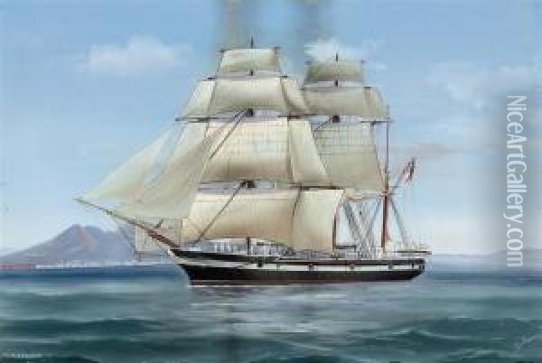 H.m.s. 
Cruizer 
 Under Sail In The Bay Of Naples Oil Painting - Antonio de Simone