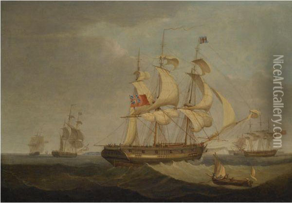The Frigate Mary And Other British Shipping Off Dover Oil Painting - Thomas Whitcombe