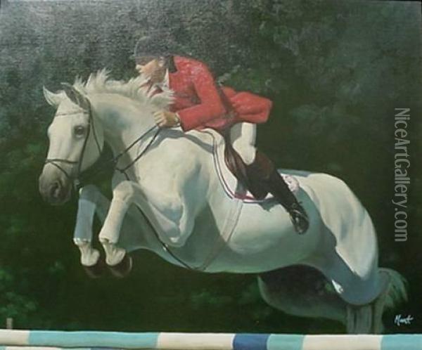 Equestrian Jumper Oil Painting - L. Hunt