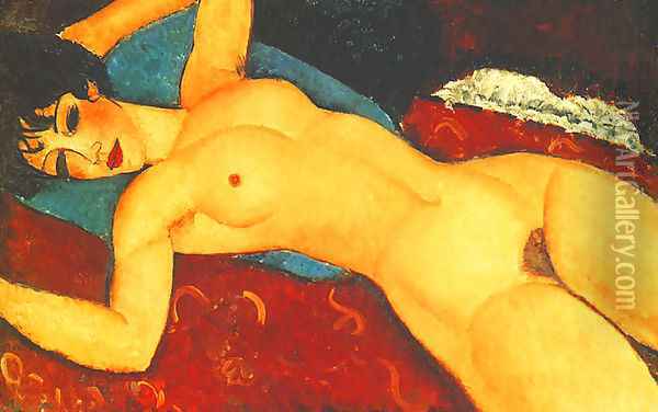 Sleeping Nude With Arms Open Red Nude Oil Painting - Amedeo Modigliani
