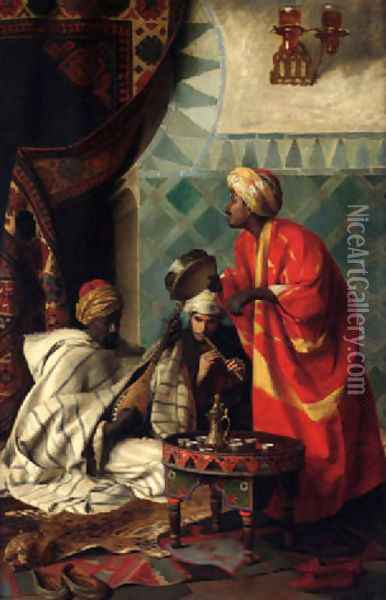 Three Arab musicians Oil Painting - Jean Discart