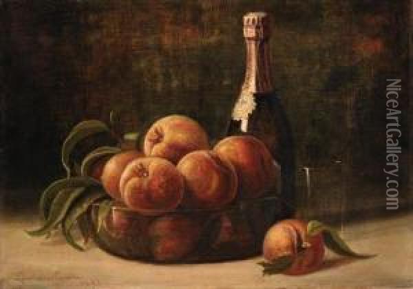 Still Life With Peaches And Champagne Oil Painting - Richard Goodwin