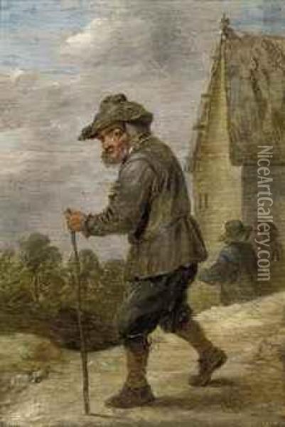 A Peasant In A Village Street Oil Painting - David The Younger Teniers