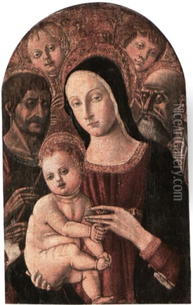 Virgin And Childlwith Saints John And Jerome Oil Painting - (Matteo da Siena) Matteo di Giovanni di Bartolo