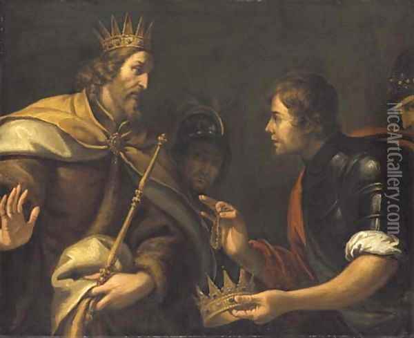David presented with the crown and bracelet of Saul Oil Painting - Luca Saltarello