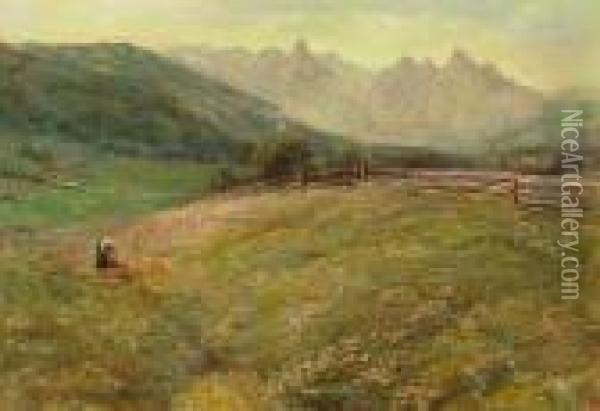 An Alpine Landscape Oil Painting - John MacWhirter