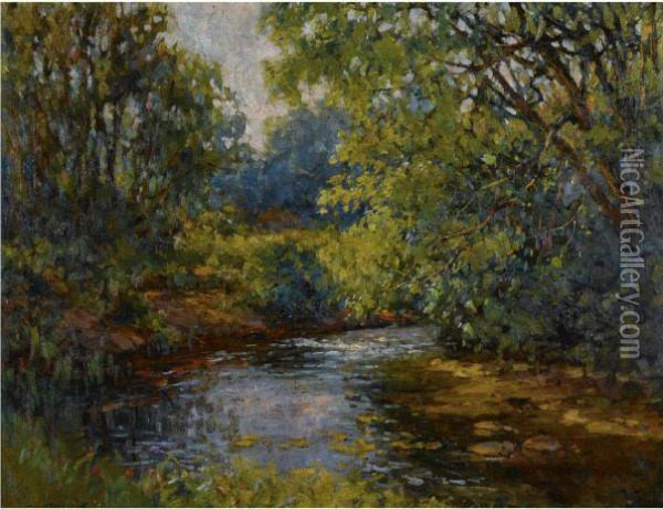 Stream In New England Oil Painting - Constantin Alexandr. Westchiloff