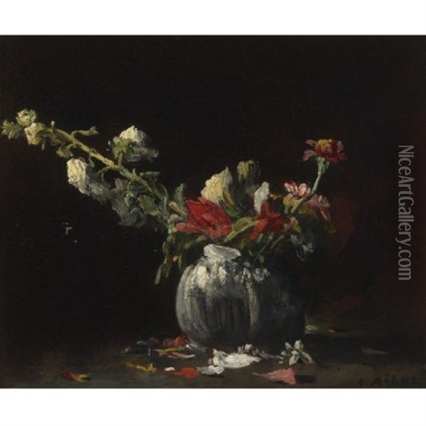 Still Life With Flowers Oil Painting - Theodule Ribot