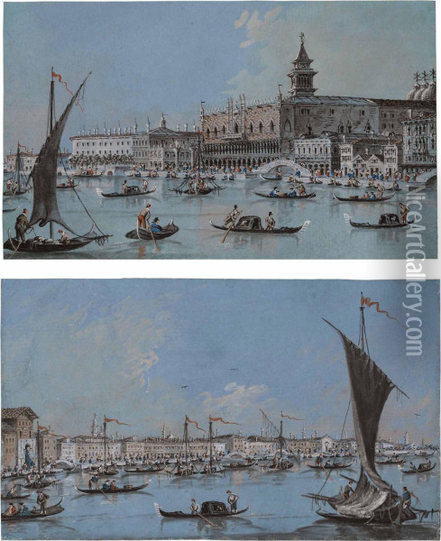 The Doge's Palace, Venice, From The Bacino; And Venice: The Zattere Oil Painting - Giacomo Guardi