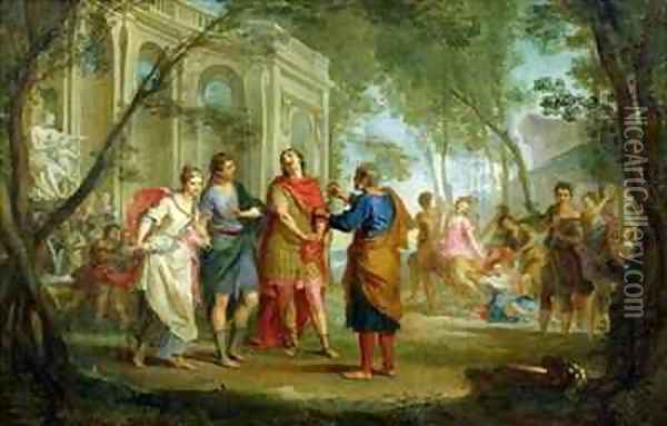 Roland Learns of the Love of Angelica and Medoro Oil Painting - Louis M. Tocque