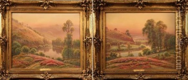 Paysages De Bruyeres Et Rivieres (pair) Oil Painting - Gaston Anglade