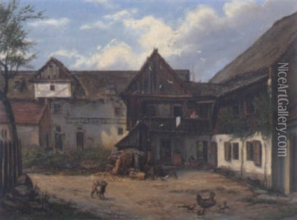Am Bauernhof In Einer Landschaft Oil Painting - Ernst Gustav Doerell