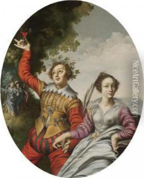 A Courting Couple In A Landscape Oil Painting - Claude Deruet