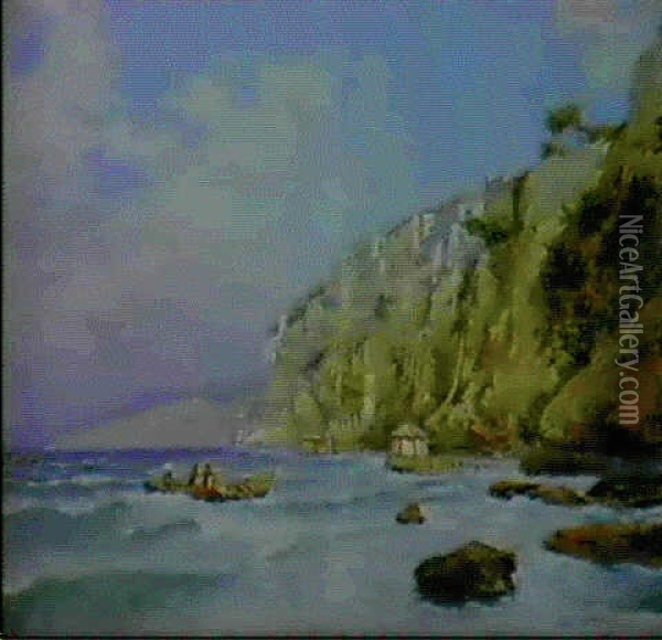 Fisherfolk In The Bay Of Sorrento Oil Painting - Carlo Brancaccio