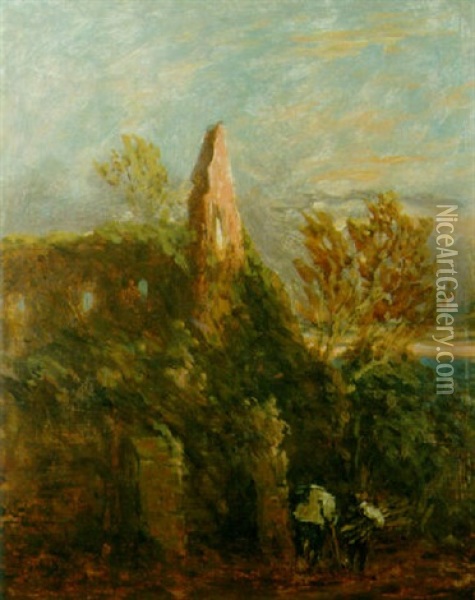 Wood Gatherers By A Ruined Abbey Oil Painting - David Cox the Elder