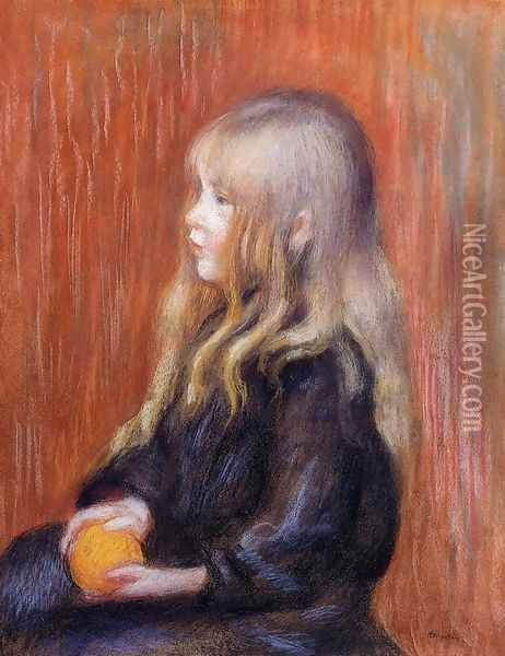 Coco Holding A Orange Oil Painting - Pierre Auguste Renoir