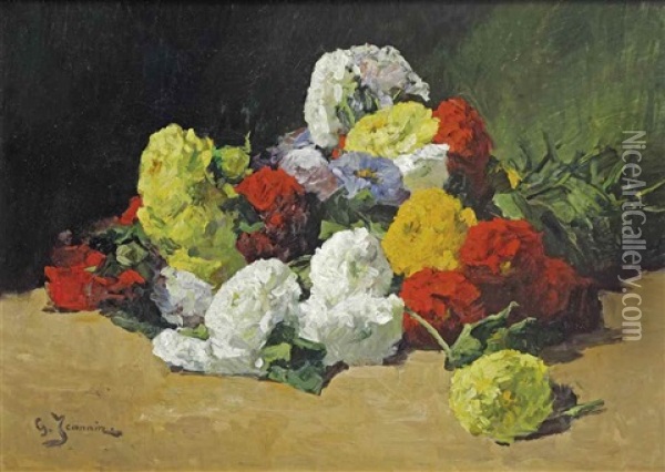A Bouquet Of Colourful Flowers Oil Painting - Georges Jeannin