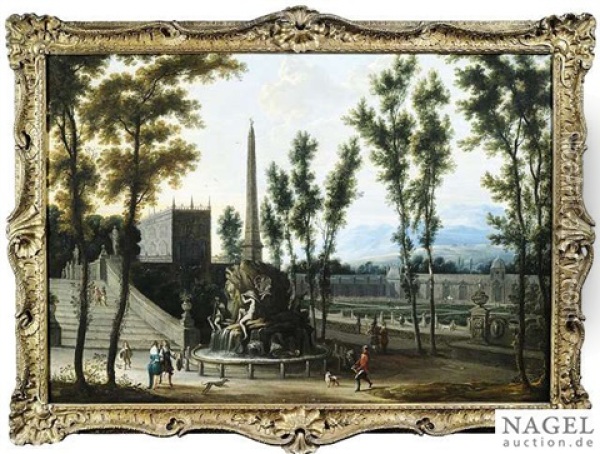 An Italian Capriccio With A Garden And Bernini's Fountain Of The Four Rivers Oil Painting - Isaac de Moucheron