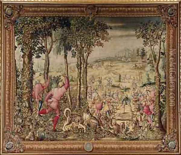 The Hunts of Maximilian Scorpio The Stag Hunt The Rush for the Spoils Oil Painting - Orley, Bernard van