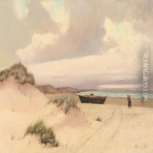 Beach Scene From Klitm ller, Denmark Oil Painting - Oscar Herschend