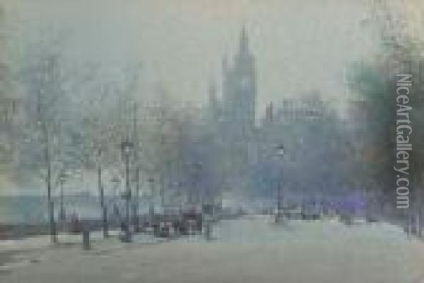 Westminster From The Embankment Oil Painting - Noel Harry Leaver