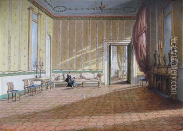 Mere Et Enfant Dans Un Interieur De Chateau Oil Painting - William Cowen
