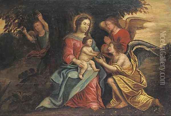 The Virgin and Child attended by Angels Oil Painting - Flemish School