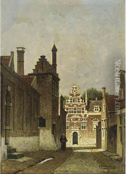 A Street In A Dutch Town Oil Painting - Johannes Christiaan Karel Klinkenberg