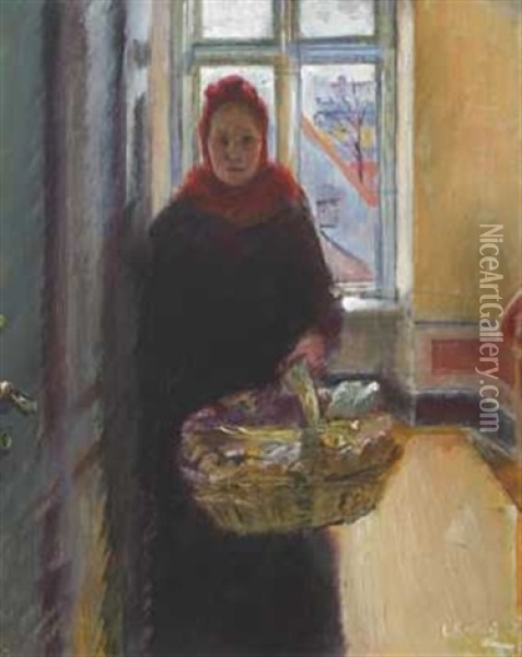 Kvinne Med Kurv Oil Painting - Christian Krohg