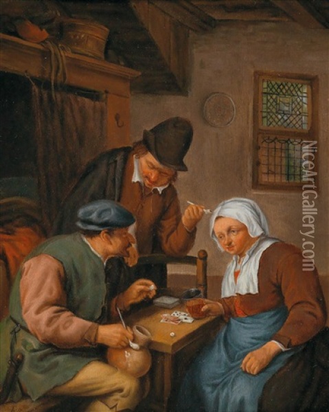 Peasants Playing Cards Oil Painting - Adriaen Jansz van Ostade